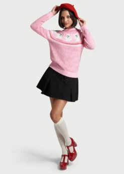 ModCloth Pink Fair Isle Ghost Pattern Sweater – Nostalgic Halloween Crew Neck Pullover -ModCloth mrs1211 pnk 4