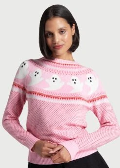 ModCloth Pink Fair Isle Ghost Pattern Sweater – Nostalgic Halloween Crew Neck Pullover -ModCloth mrs1211 pnk 6